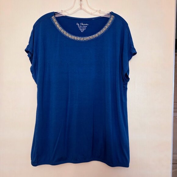 Chico's Tops - Chico's cerulean blue S/S top with sparkle embellishment Size 3/XL